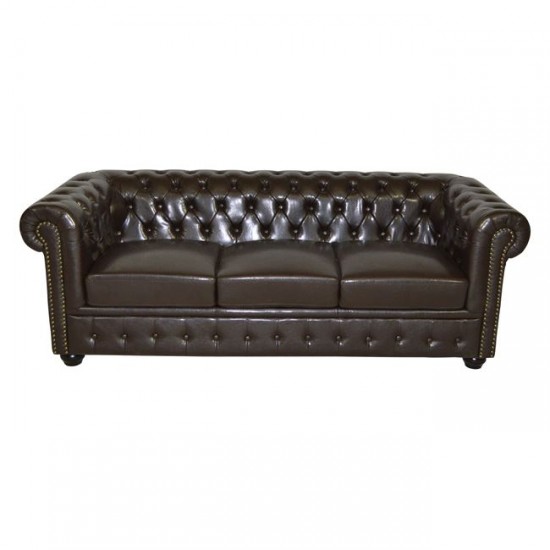 ΚΑΝΑΠΕΣ 3ΘΕΣΙΟΣ T.CHESTERFIELD HM3009.01 ΤΕΧΝΟΔΕΡΜΑ ΣΚΟΥΡΟ ΚΑΦΕ 208x90x73Υ εκ.