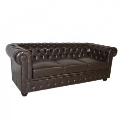 ΚΑΝΑΠΕΣ 3ΘΕΣΙΟΣ T.CHESTERFIELD HM3009.01 ΤΕΧΝΟΔΕΡΜΑ ΣΚΟΥΡΟ ΚΑΦΕ 208x90x73Υ εκ.