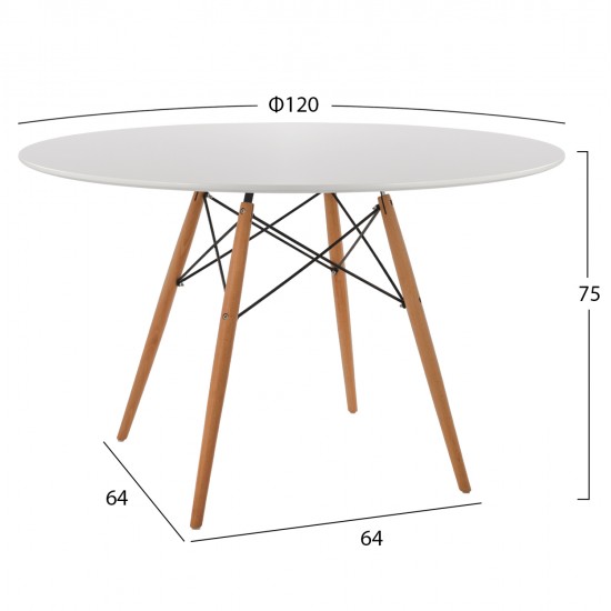 ΤΡΑΠΕΖΙ MINIMAL ΣΤΡΟΓΓΥΛΟ HM8454.01 MDF ΣΕ ΛΕΥΚΟ-ΠΟΔΙΑ ΟΞΙΑΣ ΣΕ ΦΥΣΙΚΟ Φ120Χ75Υεκ.