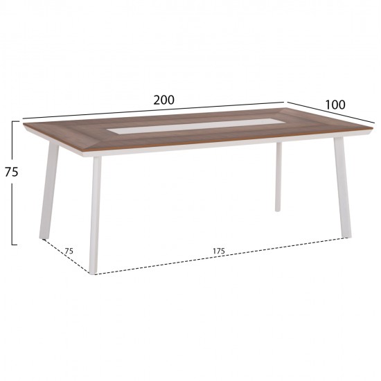 ΤΡΑΠΕΖΙ ΑΛΟΥΜΙΝΙΟΥ TABER HM5131.11 ΛΕΥΚΟ ΜΕ POLYWOOD TOP 200x100x75Υεκ