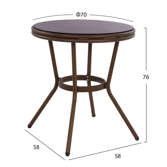 ΤΡΑΠΕΖΙ ΑΛΟΥΜΙΝΙΟΥ MOSES Φ70x76 εκ. BAMBOO LOOK HM5532.03 ΚΑΦΕ ΜΕ ΓΥΑΛΙ ΤΡΑΠΕΖΙ ΑΛΟΥΜΙΝΙΟΥ MOSES Φ70x76 εκ. BAMBOO LOOK HM5532.03 ΚΑΦΕ ΜΕ ΓΥΑΛΙ