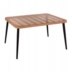 ΤΡΑΠΕΖΙ ΜΕΤΑΛΛΙΚΟ ALLEGRA HM5537 ΜΕ WICKER ΣΕ ΜΠΕΖ ΑΠΟΧΡΩΣΗ & ΓΥΑΛΙ 140X80X78 εκ.