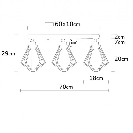 ΦΩΤΙΣΤΙΚΟ ΟΡΟΦΗΣ 3ΦΩΤΟ ΜΕΤΑΛΛΙΚΟ ΜΑΥΡΟ HM7242 70x18x29 εκ.