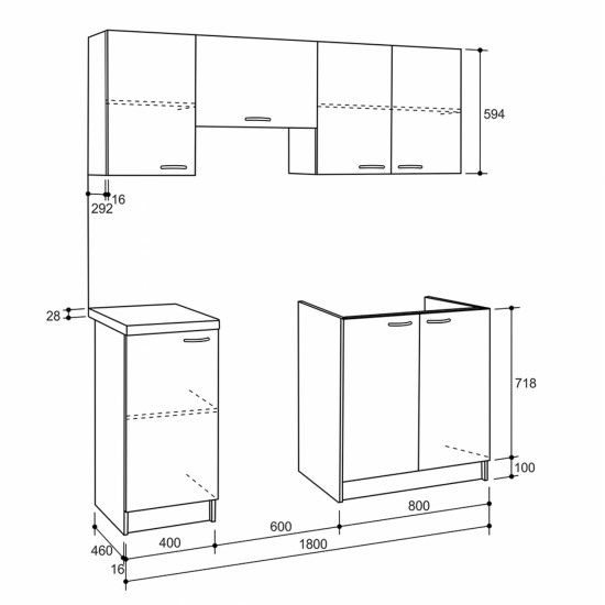 ΣΥΝΘΕΣΗ ΚΟΥΖΙΝΑΣ MAURICE ΜΕΛΑΜΙΝΗ SONAMA-ΛΕΥΚΟ HM2441 180x29,2-46εκ.