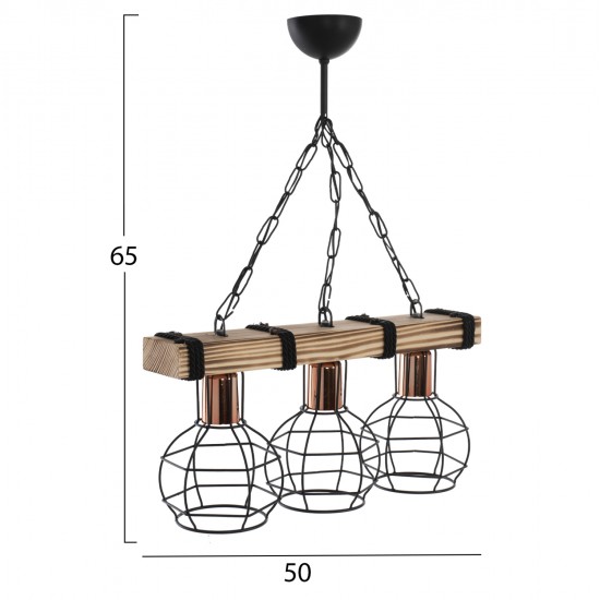 ΦΩΤΙΣΤΙΚΟ ΟΡΟΦΗΣ 3-ΦΩΤΟ ΜΕ ΞΥΛΟ ΚΑΙ ΜΕΤΑΛΛΙΚΑ ΠΛΕΓΜΑΤΑ 50x16x65Yεκ.HM7682.01