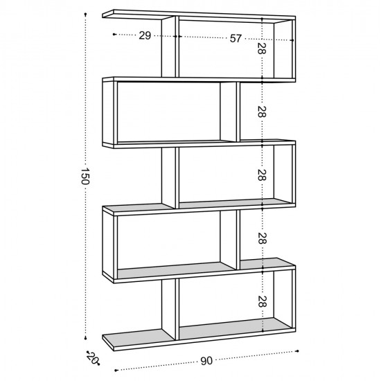 ΒΙΒΛΙΟΘΗΚΗ MAZE ΜΕΛΑΜΙΝΗΣ ΛΕΥΚΗ 90x20x156Yεκ.HM9426