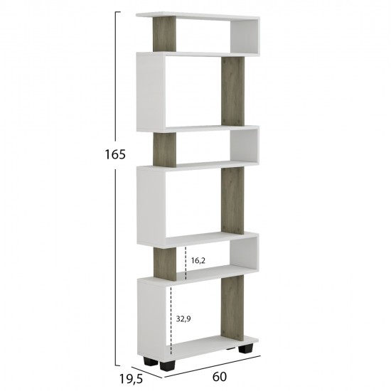 ΒΙΒΛΙΟΘΗΚΗ ΜΕΛΑΜΙΝΗΣ OWLOLIVE GREY ΛΕΥΚΟ 60x19,5x165Yεκ.HM8923.11