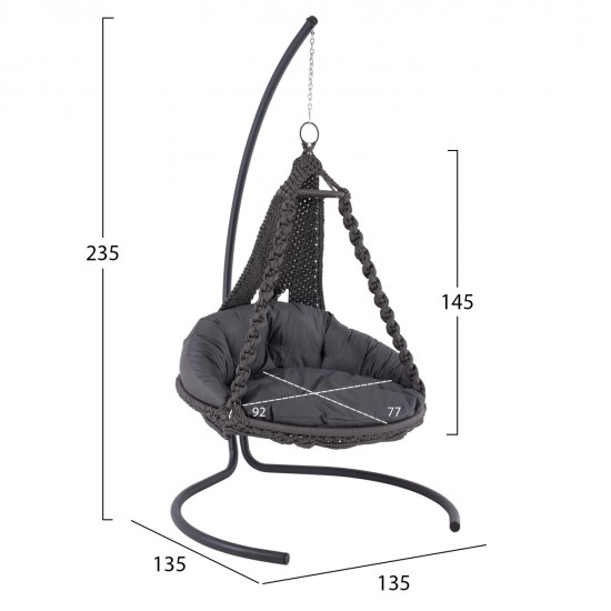 ΚΡΕΜΑΣΤΗ ΦΩΛΙΑ AUGUST ΜΑΚΡΑΜΕ-ΜΕΤΑΛΛΟ ΑΝΘΡΑΚΙ HM5922.10 123x113x145Υεκ.