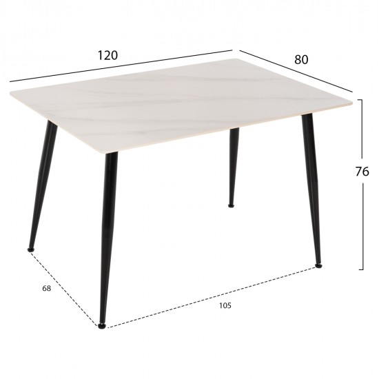 ΤΡΑΠΕΖΙ ΤΡΑΠΕΖΑΡΙΑΣ SINTERED STONE TOM HM8589.02 WHITE MARBLE 120x80x76Y εκ.