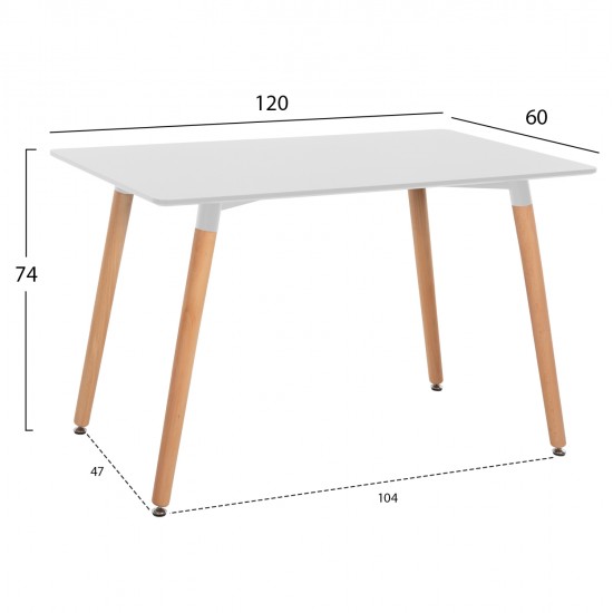 ΤΡΑΠΕΖΙ MINIMAL HM8581.01 ΛΕΥΚΟ MDF-ΠΟΔΙΑ ΟΞΙΑ ΣΕ ΦΥΣΙΚΟ ΧΡΩΜΑ- 120Χ60X74Υεκ.