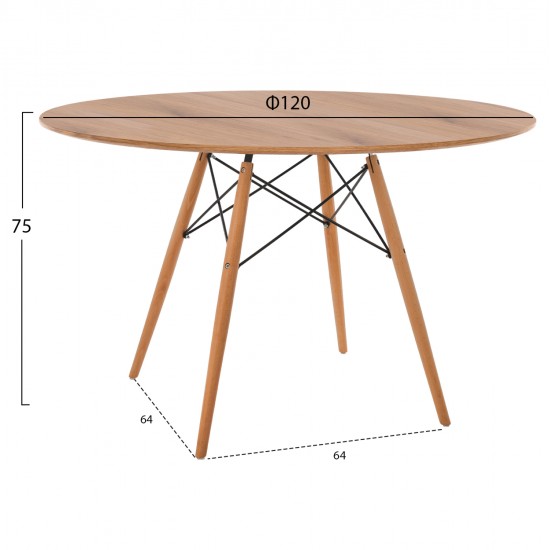 ΤΡΑΠΕΖΙ MINIMAL ΣΤΡΟΓΓΥΛΟ HM8454.04 MDF ΣΕ ΦΥΣΙΚΟ-ΠΟΔΙΑ ΟΞΙΑΣ ΣΕ ΦΥΣΙΚΟ Φ120Χ75Υεκ.