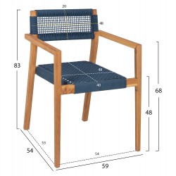 ΠΟΛΥΘΡΟΝΑ CHARLOTTE HM9637.03 ΞΥΛΟ TEAK ΦΥΣΙΚΟ & ΜΠΛΕ ΣΧΟΙΝΙ 59x54x83Y εκ.