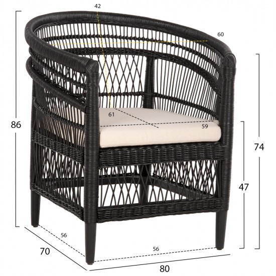 ΠΟΛΥΘΡΟΝΑ MALAWI HM9635.03 ΞΥΛΟ ΜΑΟΝΙ ΜΕ RATTAN ΜΑΥΡΟ-ΛΕΥΚΟ ΜΑΞΙΛΑΡΙ 80x70x86Υεκ.