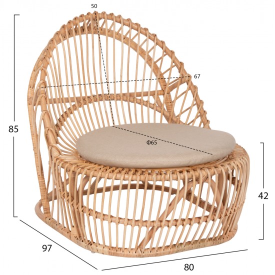 ΠΟΛΥΘΡΟΝΑ ENTROPY HM9840.01 RATTAN ΦΥΣΙΚΟ ΜΕ ΕΚΡΟΥ ΜΑΞΙΛΑΡΙ 80x97x85Υεκ.