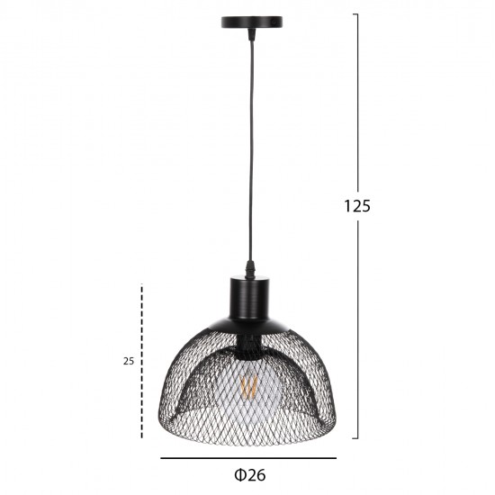 ΦΩΤΙΣΤΙΚΟ ΟΡΟΦΗΣ ΚΡΕΜΑΣΤΟ HM4101 ΜΑΥΡΟ ΜΕΤΑΛΛΙΚΟ ΔΙΚΤΥΩΤΟ ΚΑΠΕΛΟ Φ26x125Υεκ.