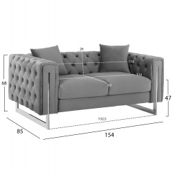 ΚΑΝΑΠΕΣ τ.CHESTERFIELD MOBAR HM3262.01 ΓΚΡΙ ΒΕΛΟΥΔΟ-ΜΕΤΑΛΛΙΚΑ ΠΟΔΙΑ 154x85x68Υεκ