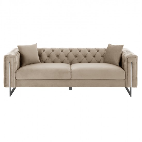 ΚΑΝΑΠΕΣ τ.CHESTERFIELD MOBAR HM3263.02 ΚΡΕΜ ΒΕΛΟΥΔΟ-ΜΕΤΑΛΛΙΚΑ ΠΟΔΙΑ 212x87x68Υεκ