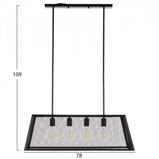 ΦΩΤΙΣΤΙΚΟ ΟΡΟΦΗΣ ΚΡΕΜΑΣΤΟ HM4179 ΜΑΥΡΟ ΜΕΤΑΛΛΙΚΟ 4-ΦΩΤΟ 78x30,5x26Υεκ.