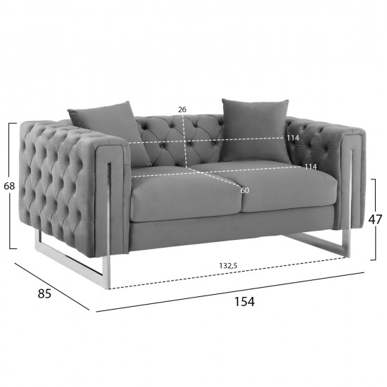 ΣΕΤ ΣΑΛΟΝΙ MOBAR τ.CHESTERFIELD HM11935.01 ΓΚΡΙ ΒΕΛΟΥΔΟ-ΜΕΤΑΛ.ΠΟΔΙΑ