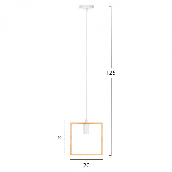 ΦΩΤΙΣΤΙΚΟ ΟΡΟΦΗΣ ΚΡΕΜΑΣΤΟ HM4071 ΞΥΛΙΝΟ TΕΤΡΑΓΩΝΟ ΚΑΠΕΛΟ-ΛΕΥΚΟ ΚΑΛΩΔΙΟ 20Χ125Υ
