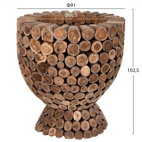 ΤΡΑΠΕΖΙ BAR ΣΤΡΟΓΓΥΛΟ LEEROY HM9806 KOMMATIA ΞΥΛΟΥ TEAK Φ900x103Υεκ.