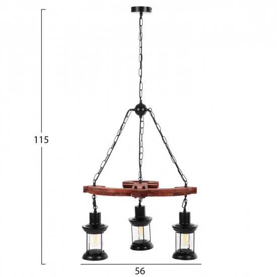 ΦΩΤΙΣΤΙΚΟ ΟΡΟΦΗΣ 3-ΦΩΤΟ HM4115 ΞΥΛΟ-ΜΕΤΑΛΛΟ-ΓΥΑΛΙ 115Υ εκ.
