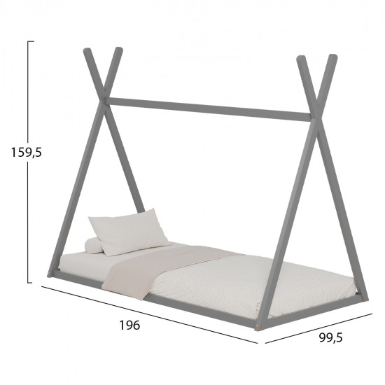 ΚΡΕΒΑΤΙ ΠΑΙΔΙΚΟ MUNK HM681.05 τ.MONTESSORI ΜΑΣΙΦ ΞΥΛΟ ΠΕΥΚΟΥ ΓΚΡΙ- 190x90εκ