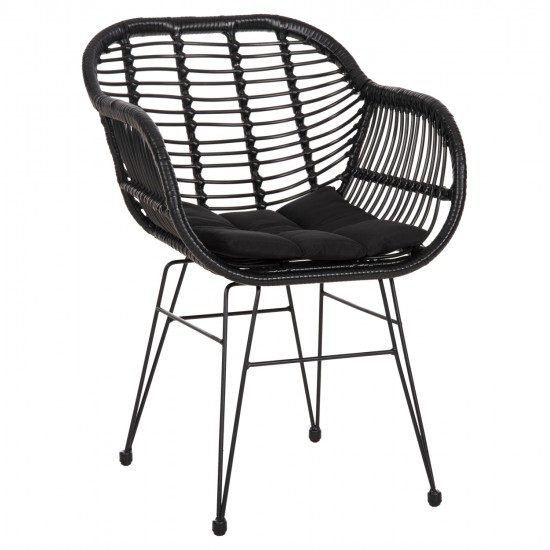 ΠΟΛΥΘΡΟΝΑ ΜΕ ΜΑΞΙΛΑΡΙ ΜΕΤΑΛΛΙΚΗ ALLEGRA HM5450.32 ΜΕ WICKER ΜΑΥΡΟ 58x59x82Υεκ.