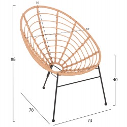 ΠΟΛΥΘΡΟΝΑ ΤΥΠΟΥ ΦΩΛΙΑ ΜΕΤΑΛΛΙΚΗ ALLEGRA HM5458.11 ΜΕ WICKER ΜΠΕΖ 73x78x88Υεκ.