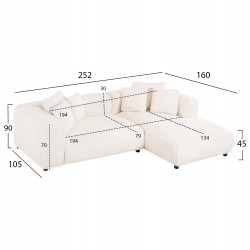 ΚΑΝΑΠΕΣ ΓΩΝΙΑ (ΔΕΞΙΑ) 3-ΘΕΣΙΟΣ GRACE HM3280.02R ΛΕΥΚΟ ΥΦΑΣΜΑ 252x160x70-90Υεκ