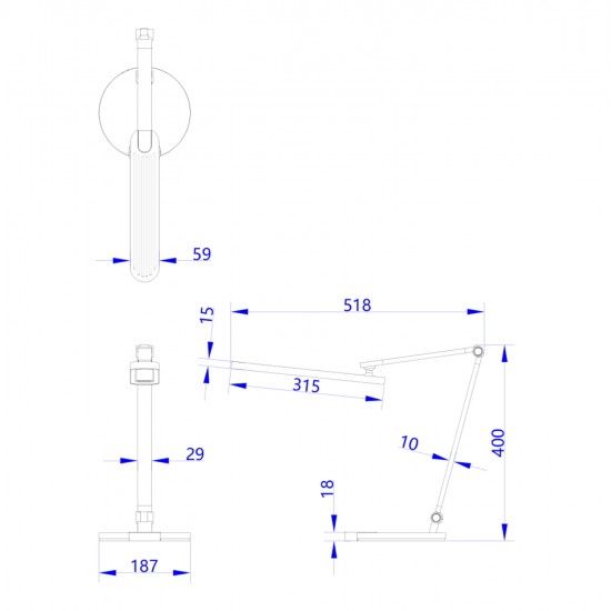 ΦΩΤΙΣΤΙΚΟ ΓΡΑΦΕΙΟΥ LED BLAIN PRO HM4454.02 ΜΑΥΡΗ ΒΑΣΗ ABS-ΓΚΡΙ ΑΛΟΥΜΙΝΙΟ 51,8x40Υεκ.