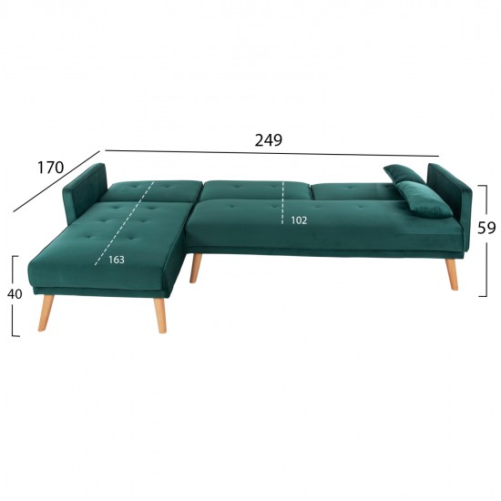 ΓΩΝΙΑΚΟΣ ΚΑΝΑΠΕΣ-ΚΡΕΒΑΤΙ ΑΝΑΣΤΡΕΨΙΜΟΣ PANTHEA HM3127.13 ΚΥΠΑΡΙΣΣΙ ΒΕΛΟΥΔΟ 260x155x86Υεκ