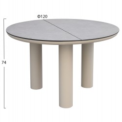 ΤΡΑΠΕΖΙ ΑΛΟΥΜΙΝΙΟΥ DOSUN HM6201.02 ΚΡΕΜ ΣΚΕΛΕΤΟΣ-3D PRINT ΓΥΑΛΙ-ΚΕΡΑΜΙΚΟ LOOK Φ120εκ