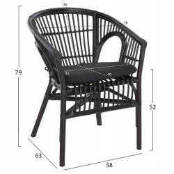 ΠΟΛΥΘΡΟΝΑ DAMPAR HM9929.03 RATTAN & ΜΑΞΙΛΑΡΙ ΣΕ ΜΑΥΡΟ 58x63x79Υεκ.