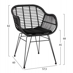 ΣΕΤ ΤΡΑΠΕΖΑΡΙΑΣ 3ΤΜΧ HM11871 ΜΕΤΑΛΛΟ & RATTAN ΣΕ ΜΑΥΡΟ ΧΡΩΜΑ