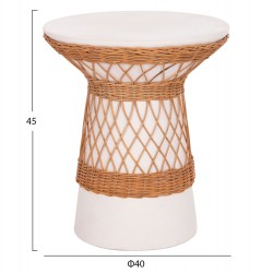 ΒΟΗΘΗΤΙΚΟ ΤΡΑΠΕΖΙ ΣΤΡΟΓΓΥΛΟ DELIA HM18167.02 FIBER CEMENT ΛΕΥΚΟ & RATTAN Φ40x45Υεκ
