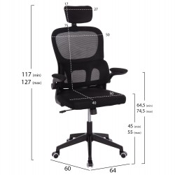 ΚΑΡΕΚΛΑ ΓΡΑΦΕΙΟΥ BASTON HM18236.01 ΜΑΥΡΟ MESH & PP ΣΚΕΛΕΤΟΣ 64x60x117-127Υεκ.