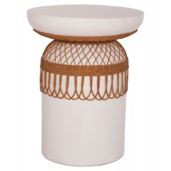 ΒΟΗΘΗΤΙΚΟ ΤΡΑΠΕΖΙ PRILEP HM18159.02 FIBER CEMENT ΛΕΥΚΟ & RATTAN--Φ60x76,5Υεκ