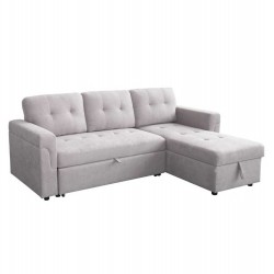 ΓΩΝΙΑΚΟΣ ΚΑΝΑΠΕΣ-ΚΡΕΒΑΤΙ ΑΝΑΣΤΡΕΨΙΜΟΣ SAL HM3310.01 ΓΚΡΙ ΥΦΑΣΜΑ 214x137x83Yεκ