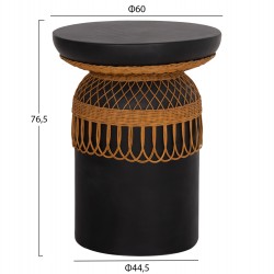 ΒΟΗΘΗΤΙΚΟ ΤΡΑΠΕΖΙ PRILEP HM18159.01 FIBER CEMENT ΜΑΥΡΟ & RATTAN--Φ60x76,5Υεκ