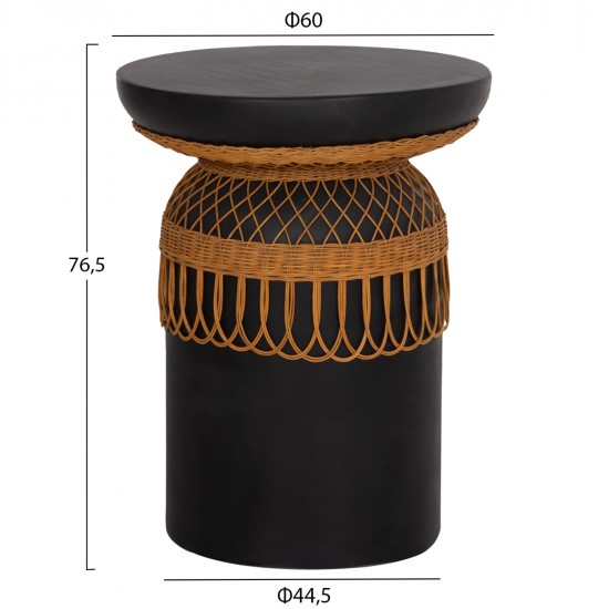 ΒΟΗΘΗΤΙΚΟ ΤΡΑΠΕΖΙ PRILEP HM18159.01 FIBER CEMENT ΜΑΥΡΟ & RATTAN--Φ60x76,5Υεκ