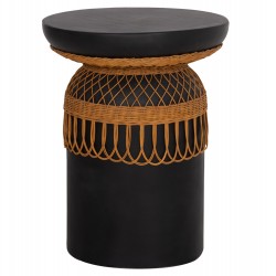 ΒΟΗΘΗΤΙΚΟ ΤΡΑΠΕΖΙ PRILEP HM18159.01 FIBER CEMENT ΜΑΥΡΟ & RATTAN--Φ60x76,5Υεκ