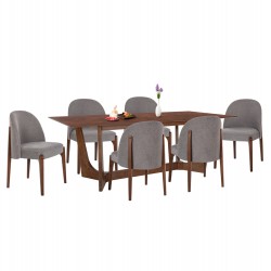 ΣΕΤ ΤΡΑΠΕΖΑΡΙΑΣ 7ΤΜΧ RIMER HM21339 ΤΡΑΠΕΖΙ ΑΠΟ MDF--ΚΑΡΕΚΛΕΣ ΑΠΟ RUBBERWOOD & ΥΦΑΣΜΑ
