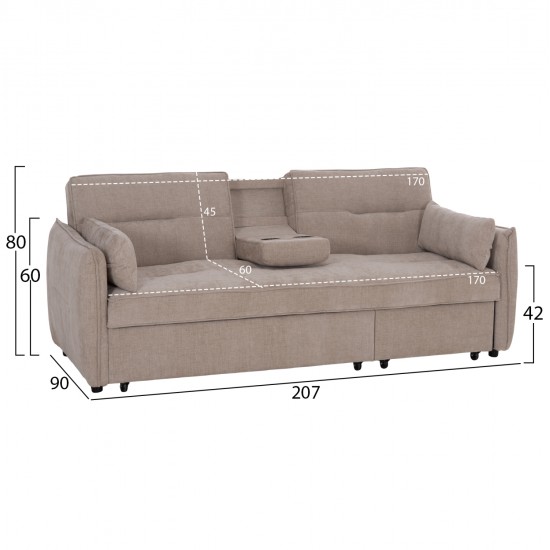 ΚΑΝΑΠΕΣ ΚΡΕΒΑΤΙ (ΓΩΝΙΑ) ΠΟΛΥΜΟΡΦΙΚΟΣ 3-ΘΕΣΙΟΣ VELAR HM3305.03 ΜΠΕΖ ΥΦΑΣΜΑ 207x90x80Υεκ.