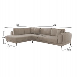 ΚΑΝΑΠΕΣ ΚΡΕΒΑΤΙ ΑΡΙΣΤΕΡΗ ΓΩΝΙΑ ZENORA HM3337.03L ΜΠΕΖ ΥΦΑΣΜΑ 303x214x80Υεκ