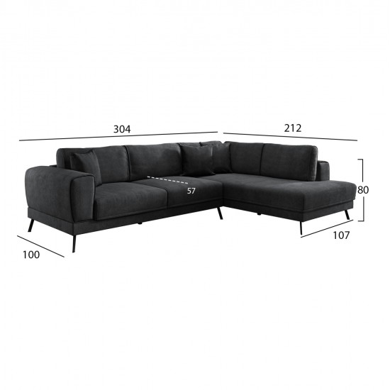 ΚΑΝΑΠΕΣ ΚΡΕΒΑΤΙ ΔΕΞΙΑ ΓΩΝΙΑ ZENORA HM3337.01R ΣΚΟΥΡΟ ΓΚΡΙ ΥΦΑΣΜΑ 303x214x80Υεκ