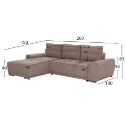 ΚΑΝΑΠΕΣ ΚΡΕΒΑΤΙ ΑΡΙΣΤΕΡΗ ΓΩΝΙΑ COMFYRA HM3336.03L ΜΠΕΖ ΥΦΑΣΜΑ 268x180x83Υεκ