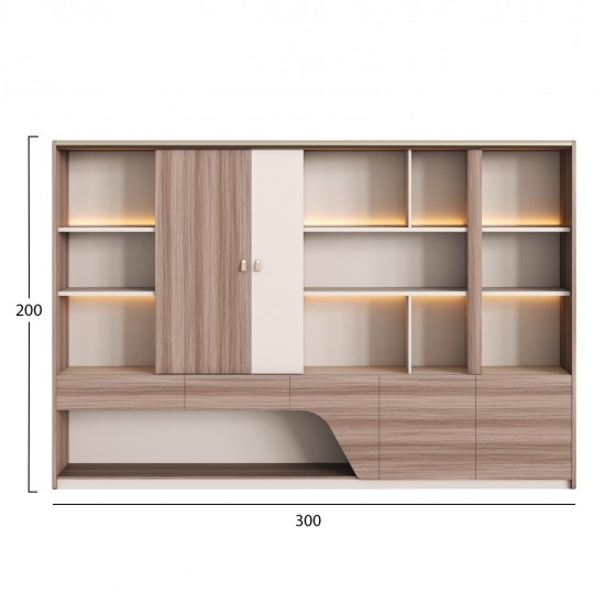 ΒΙΒΛΙΟΘΗΚΗ ΣΕΙΡΑ SUPERON HM2141 ΜΕΛΑΜΙΝΗ ΜΠΕΖ & ΦΥΣΙΚΟ--LED ΦΩΤΙΣΜΟΣ 300x40x200Υεκ