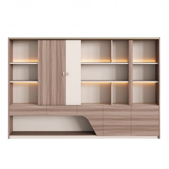 ΒΙΒΛΙΟΘΗΚΗ ΣΕΙΡΑ SUPERON HM2141 ΜΕΛΑΜΙΝΗ ΜΠΕΖ & ΦΥΣΙΚΟ--LED ΦΩΤΙΣΜΟΣ 300x40x200Υεκ