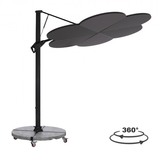 ΟΜΠΡΕΛΑ ΜΕ ΒΑΣΗ ΣΕΙΡΑ CANNOPY (flower) HM21286.01 ΑΛΟΥΜΙΝΙΟ-ΓΡΑΝΙΤΗΣ-ΜΟΛΥΒΙ ΧΡΩΜΑ 2,38x2,2μ